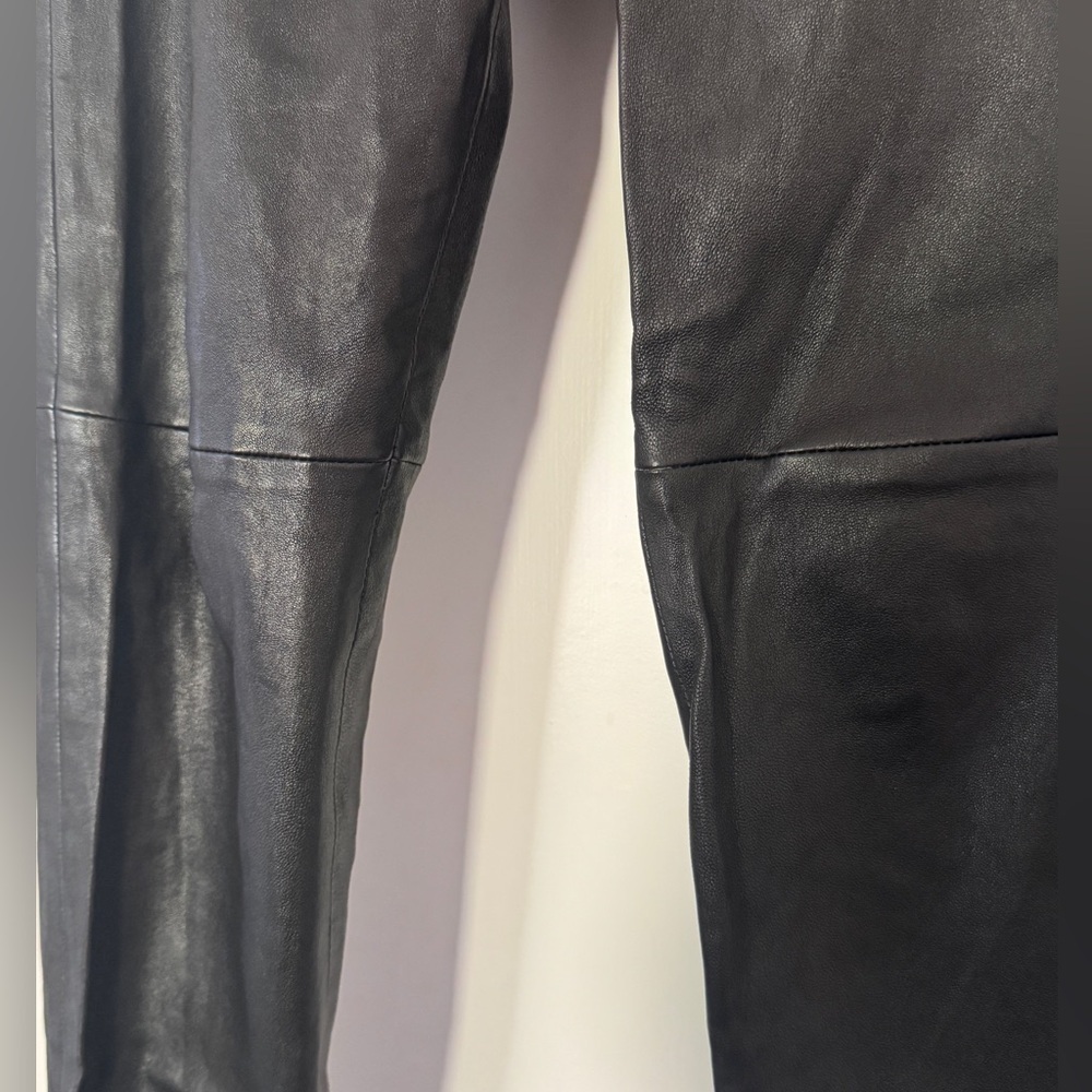 Leith Black Leather Leggings Ankle Zip Stretch Size M - Picture 4 of 7